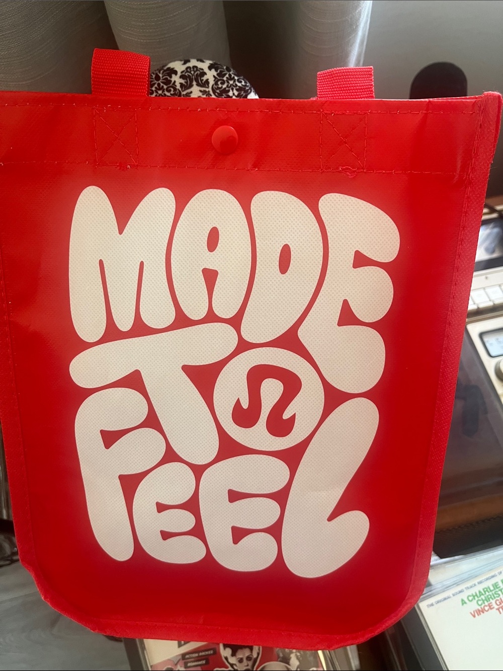 lululemon athletica Red Tote with White 'Made to Feel' Graphic